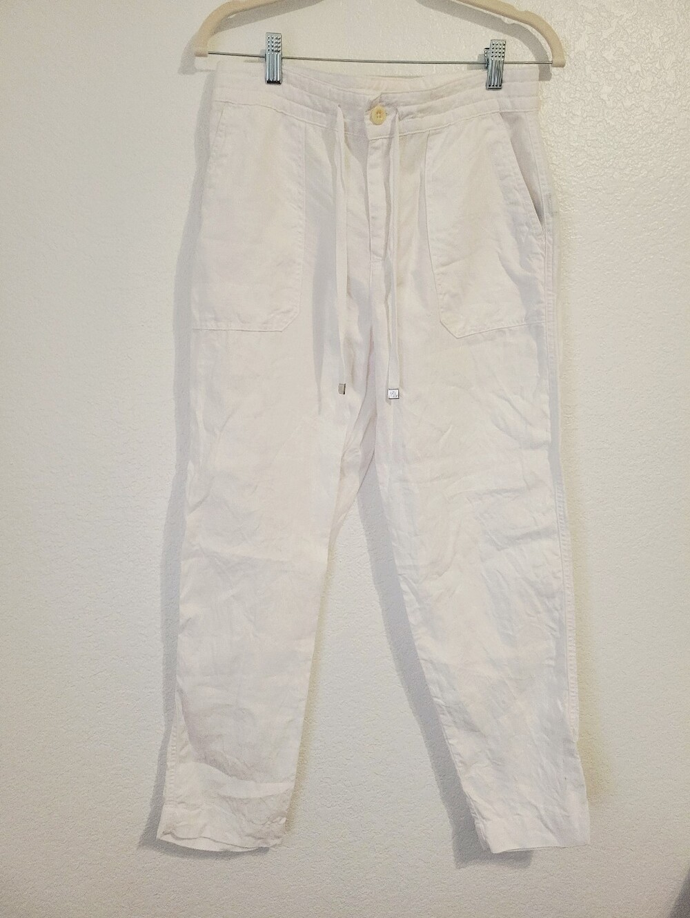 Lauren Ralph Lauren White 100% Linen Utility Drawstring Pants Size 4